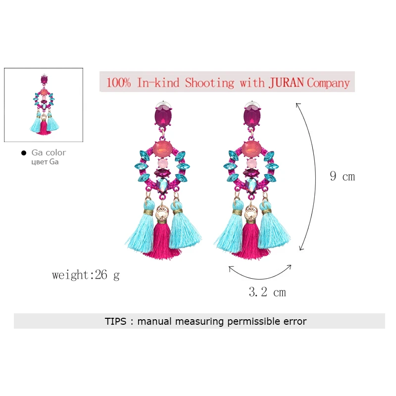 JURAN Очаровательная подвеска с бахромой висячие серьги большие длинные массивные серьги шикарные богемные разноцветные кисти Oorbellen ювелирные изделия