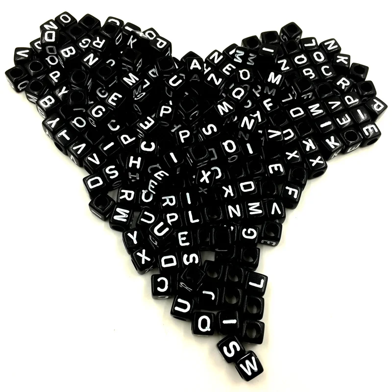 

Acrylic Spacer Beads Mixed Letters Black Cube Square Smooth DIY Jewelry Making 6x6mm 100Pcs