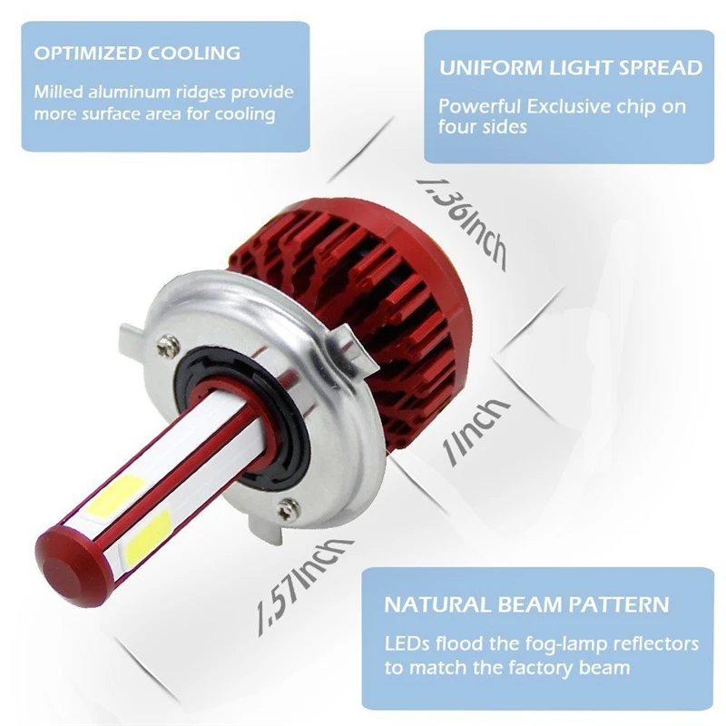 20000lm 4 стороны светильник лампочка H4 светодиодный преобразователь головной светильник светодиодный комплект Hi/короче спереди и длиннее сзади) луч 6500 к лампы белый 200w