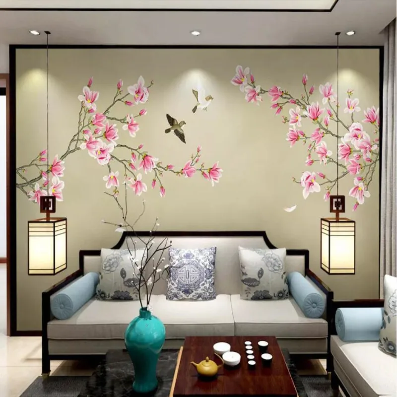 

New Chinese Magnolia pen and flower background wall decorative painting