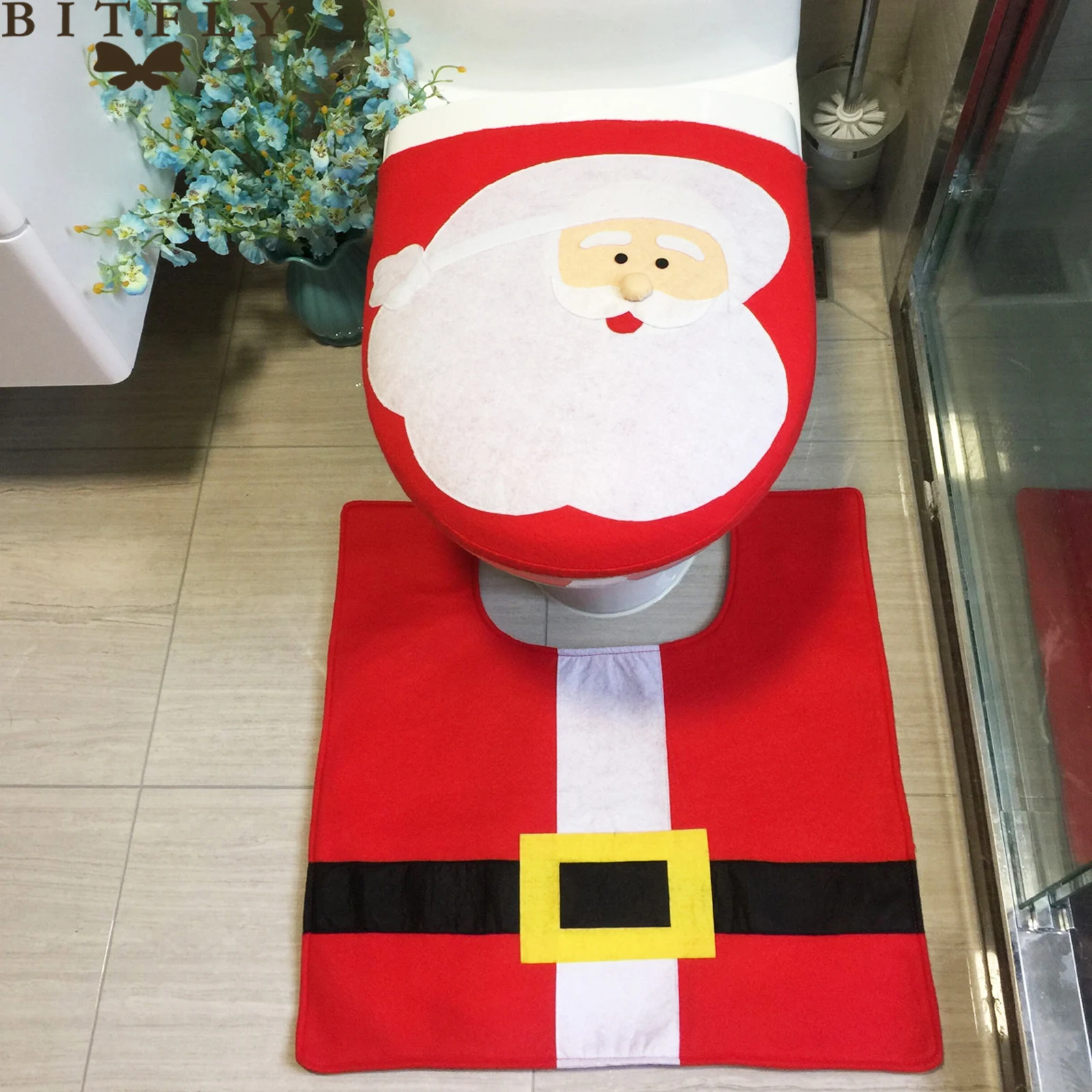 BITFLY Santa Claus Toilet seat cover New year Christmas bathroom decoration Christmas home textile bathroom foot pad supplies