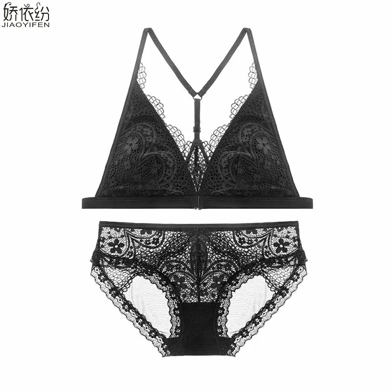 JYF Full Triangle Lace Lingerie Set Sexy Ultra Thin Women Elegant Underwear Front Closure Lace Bra Y-line Straps Bra Brief Sets JYF Full Triangle Lace Lingerie Set Sexy Ultra Thin Women Elegant Underwear Front Closure Lace Bra Y-line Straps Bra Brief Sets