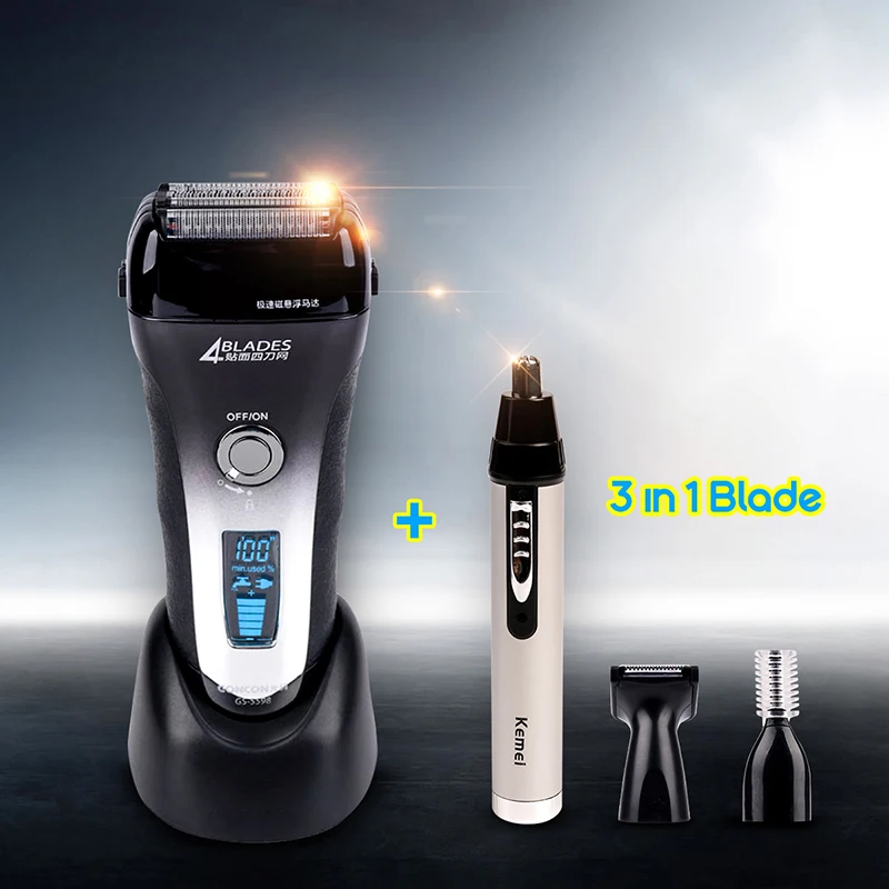 

Electric Razor Shaver 4-blade Cutting System Rechargeable Shaver Razor For Hair Trimmer Nose EyebrowsTrimmer Beard LCD display