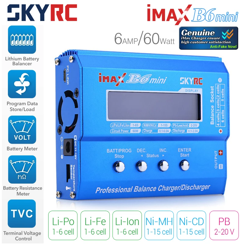 

Original SKYRC IMAX B6 mini 60W Balance Charger Discharger for RC Helicopter nimh nicd Aircraft Intelligent Battery Charger