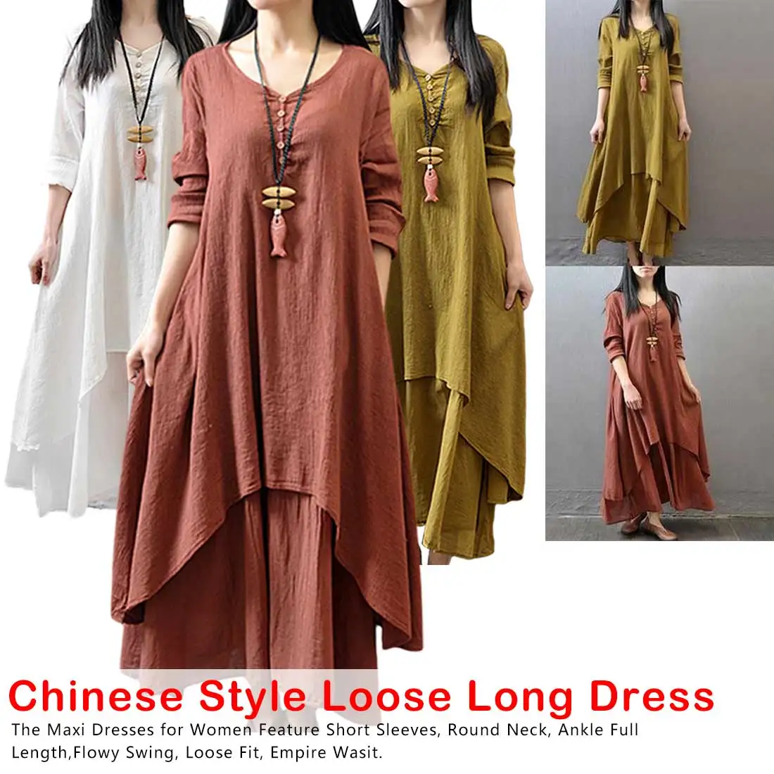

Beach Style Women Cotton and Linen Dress 2019 Button Down Maxi Shirt Dress Female Casual Long Sleeve Dress
