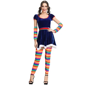 

Women Cute Rainbow Circus Clown Costume Cosplay Adult Ladies Carnival Kigurumi Fancy Party Dress Up Halloween Fantasia Outfit