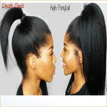 New Natural High Ponytail Kinky Straight Full Lace Wig Brazilian Virgin Hair Glueless Full Lace Human Hair Kinky Straight Wigs