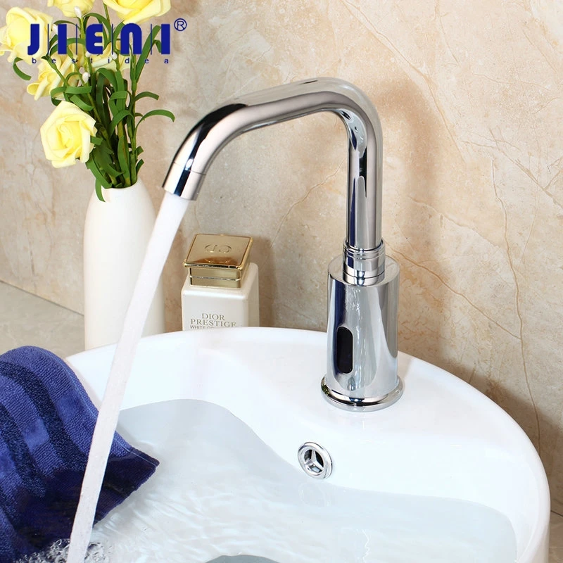 

JIENI Chrome Brass Bathroom Automatic Touch Free Sensor Faucets Water Saving Inductive Electric Electric Power Water Mixer Taps