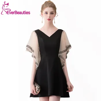 

Black Cocktail Dresses 2020 Knee Length Half Sleeves Homecoming Dresses Robe De Cocktail Little Black Dresses