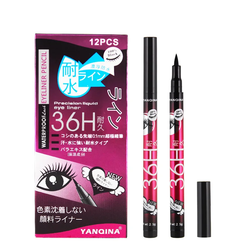 

YANQINA 12pcs/lot 36H Liquid Eyeliner Waterproof eye Make Up Beauty Long-lasting Eye liner Pencil Black brown blue purple
