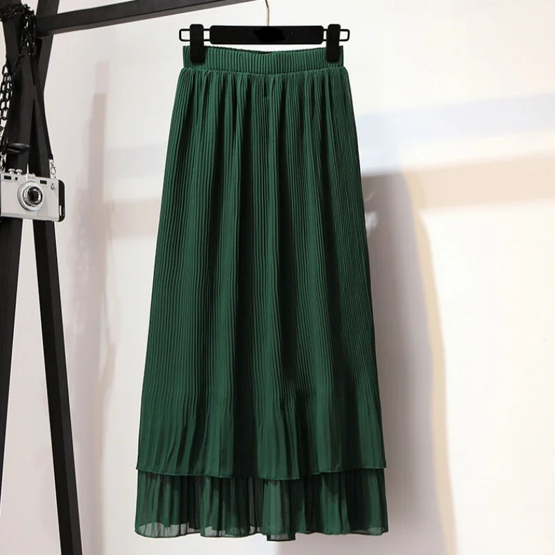 Плиссированная юбка макси с оборками, длинные юбки из шифона, женская летняя стильная серая зеленая черная юбка DV802