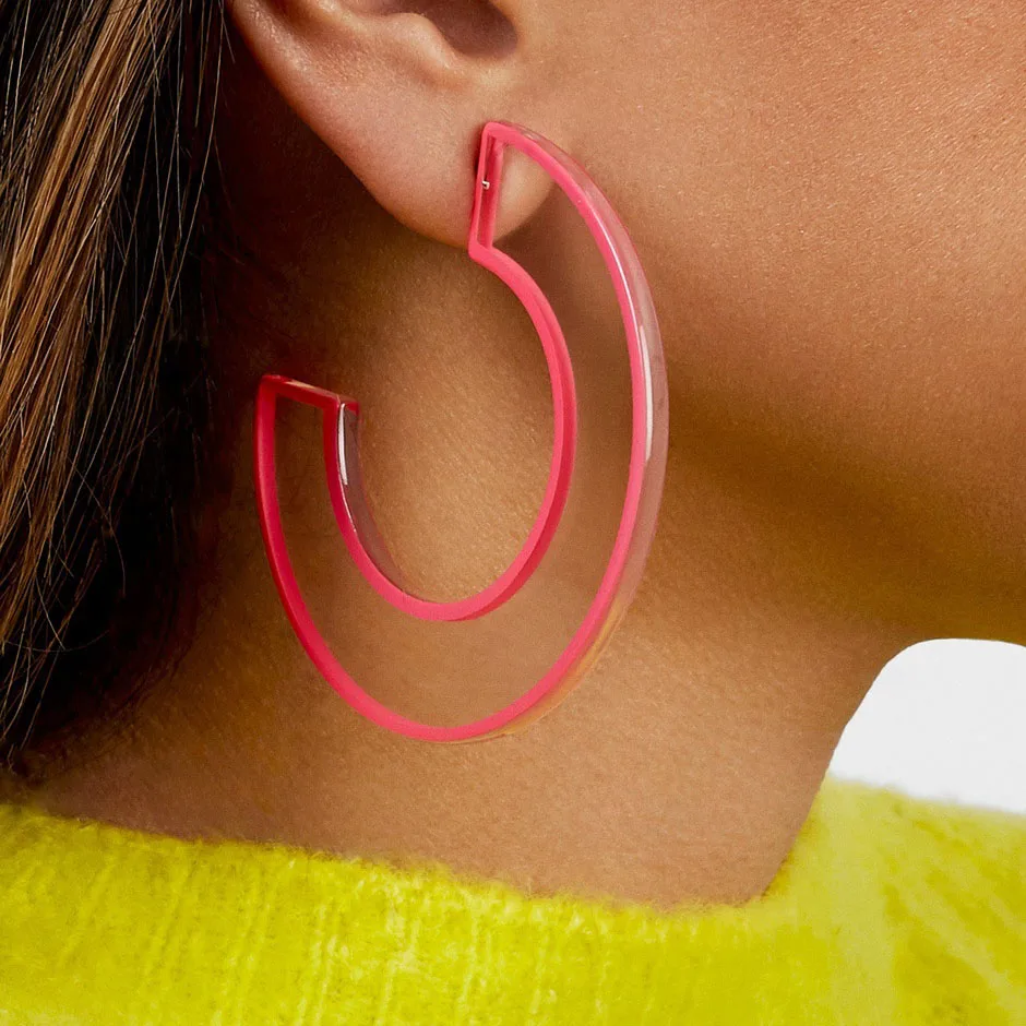 

Fashion Jewelry Bijoux Extra Big Transparent Clear Acrylic Hoop Earrings with Colored Painting Large Earring Hoops