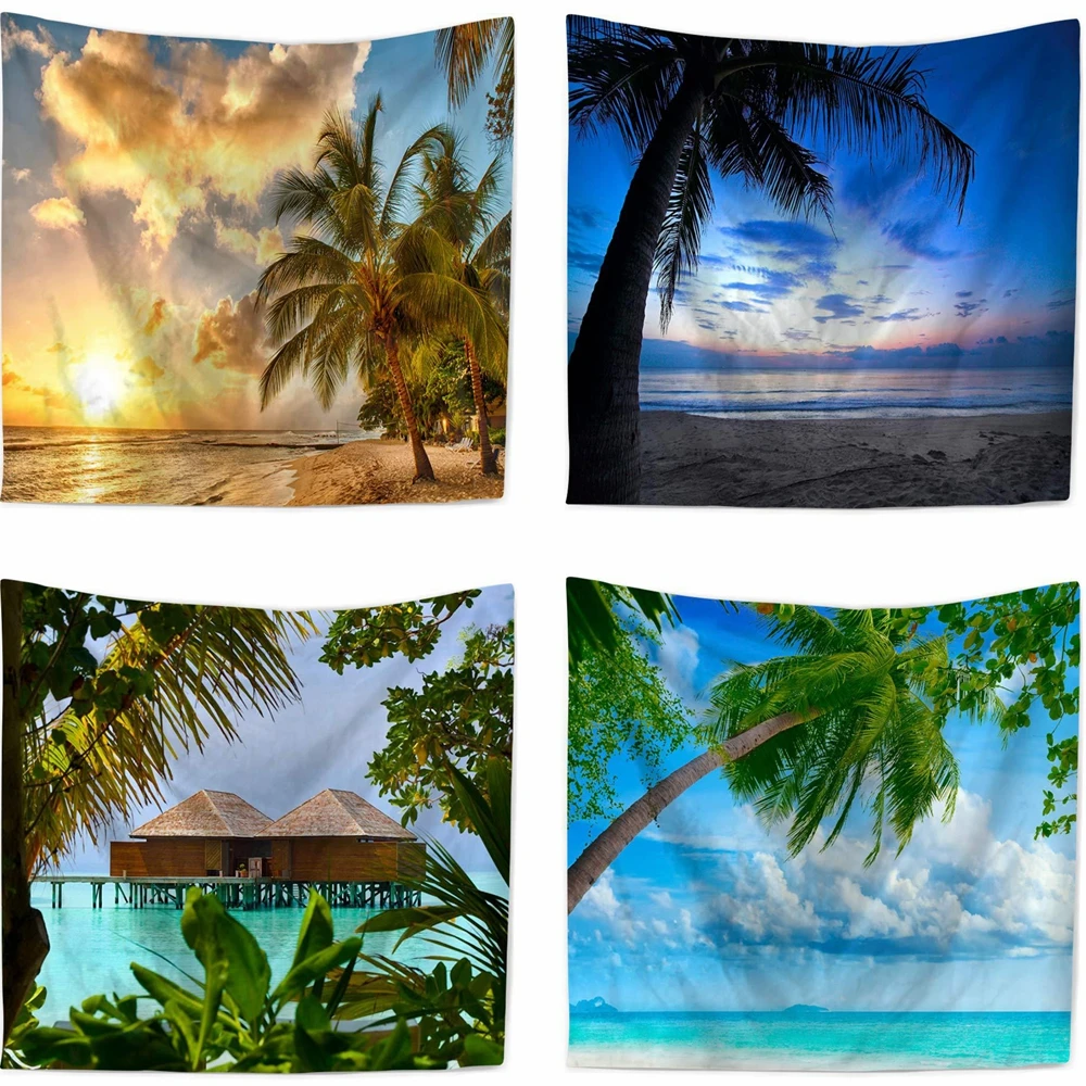 

Polyester Sunset Tapestry Beach Hawaiian Decor Sunlight Reflection on Sea Evening View Bedroom Living Room Dorm Art Wall Hanging