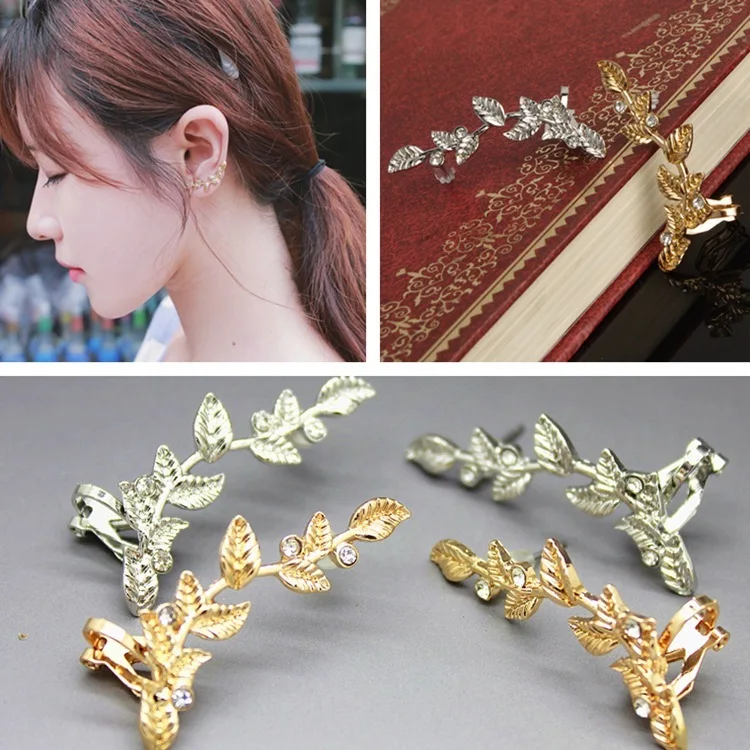 

2019 New Limited Selling Earrings Manufacturers European And American Fashion Contracted Set Auger Leaves Ear Clip Hanging Ears