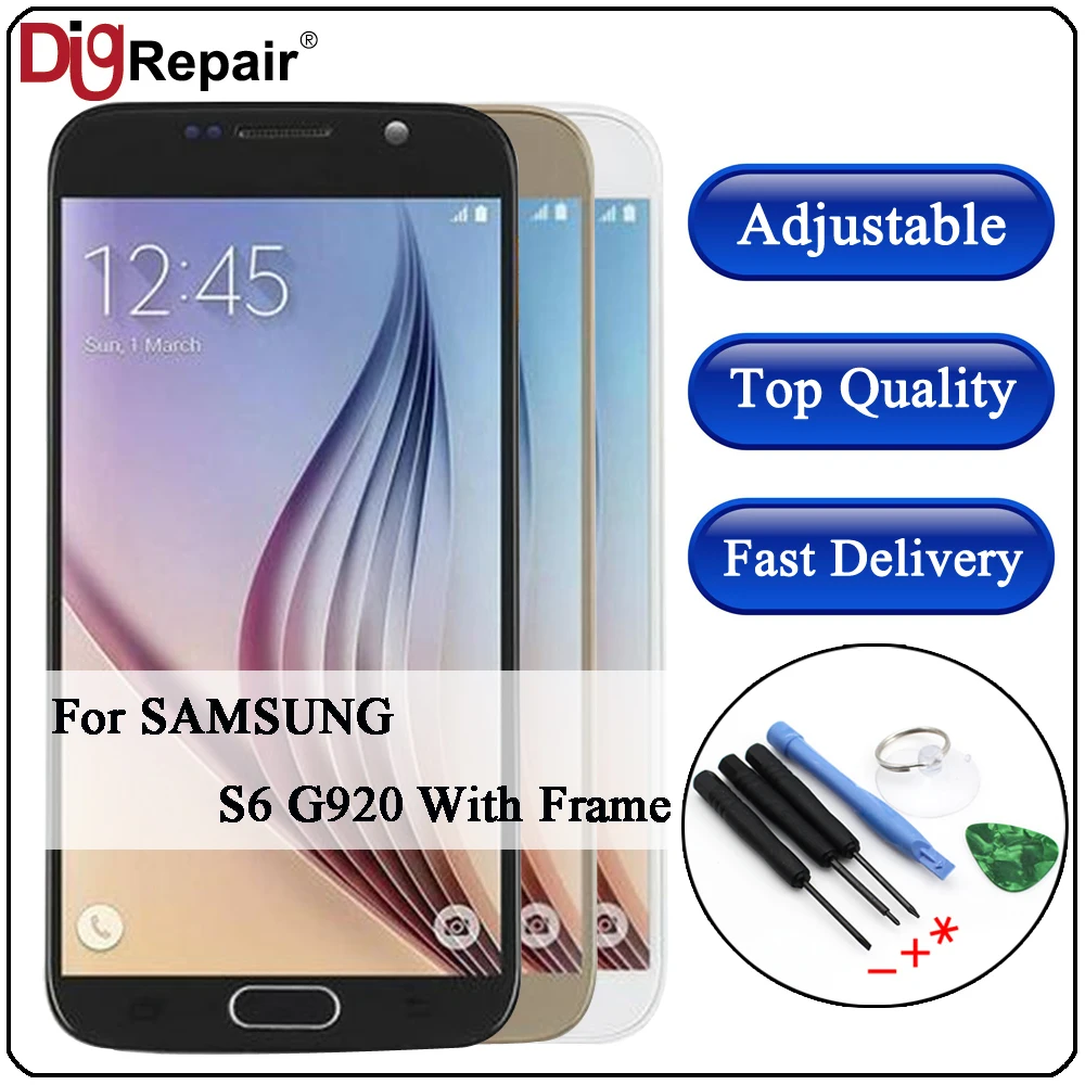 

g920f lcd For SAMSUNG GALAXY S6 lcd G920 G920F lcd Display Touch Screen Digitizer Replacement with Frame For Samsung S6 Display