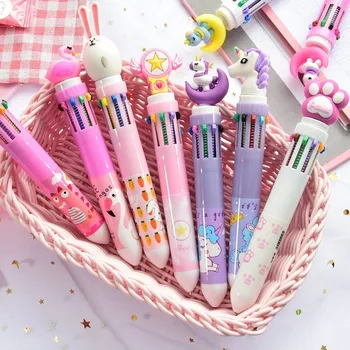 

1 Piece Lytwtw's 10 Colors Pig Crown Ballpoint Pen Writing Drawing Ball Pen School Office Supply Student Stationery Kids Gift
