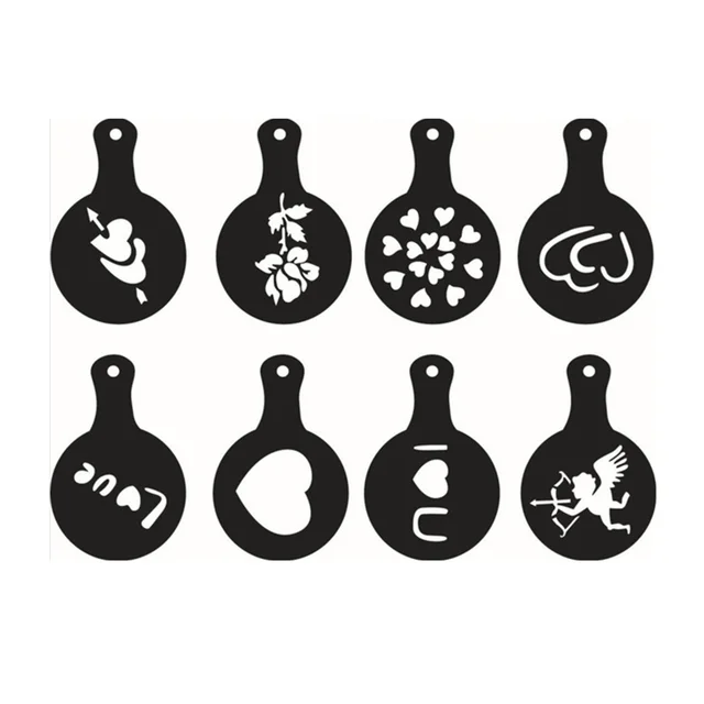 Best Price Newly  8 Pcs/Set Coffee Milk CakeLatte Spray Decoration Tool Plastic Template Cupcake Stencil Barista Fancy Cappuccino Hot Sal