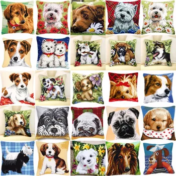 

Dog Collection 01 DIY Needlework Kit Acrylic Yarn Embroidery Pillow Tapestry Canvas Cushion Front Cross Stitch Pillowcase