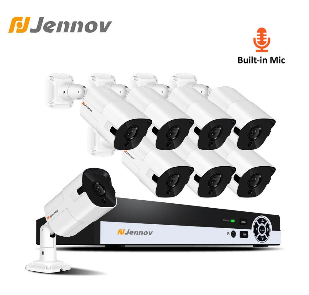 Jennov 8CH HD 1080 P 2MP камера безопасности системы с аудио запись комплект видеонаблюдения IP камера товары теле и видеонаблюдения POE Набор сетевое