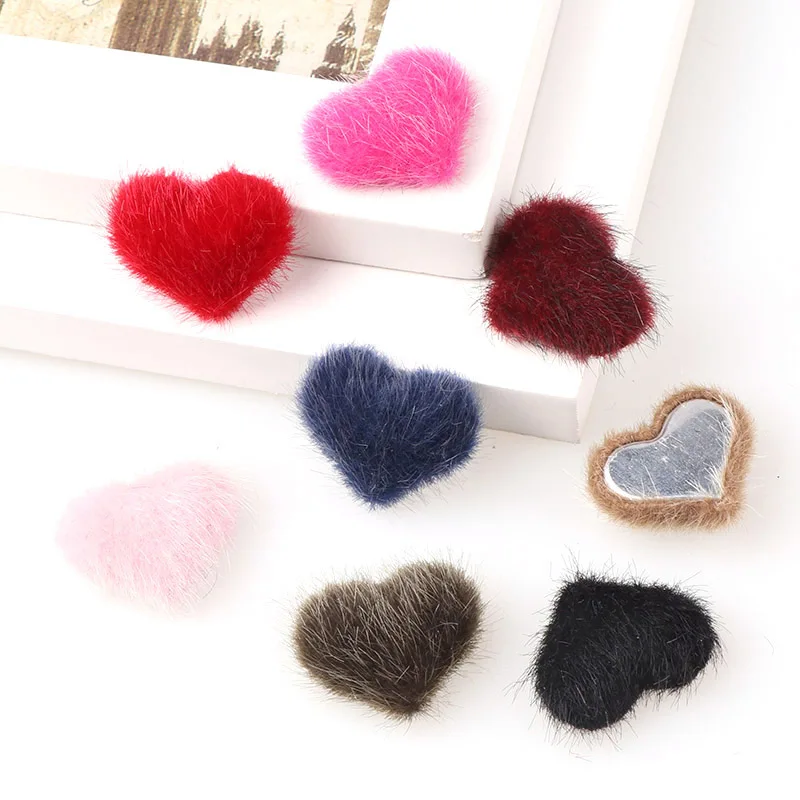 40pcs Flatback hairy Fabric Covered Heart high cabochon Buttons Home Garden Crafts Cabochon Scrapbooking DIY 20*23mm