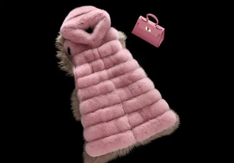 

Woman spring plus size hooded thick imitation fox fur vests female warm mink fur outerwear women fox fur overcoat lady mink vest