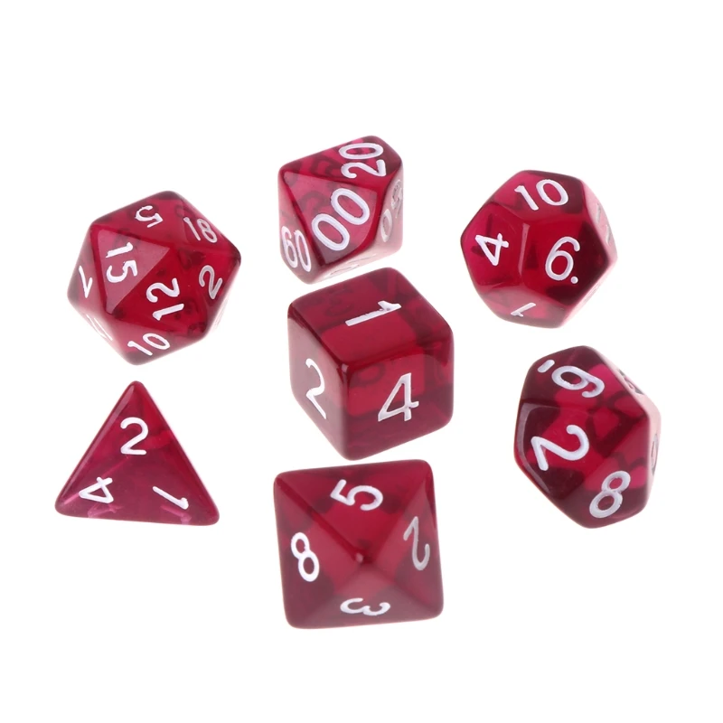 7pcs/set Polyhedral Multi Sided Dice Acrylic Digital Dice D4 D20 For