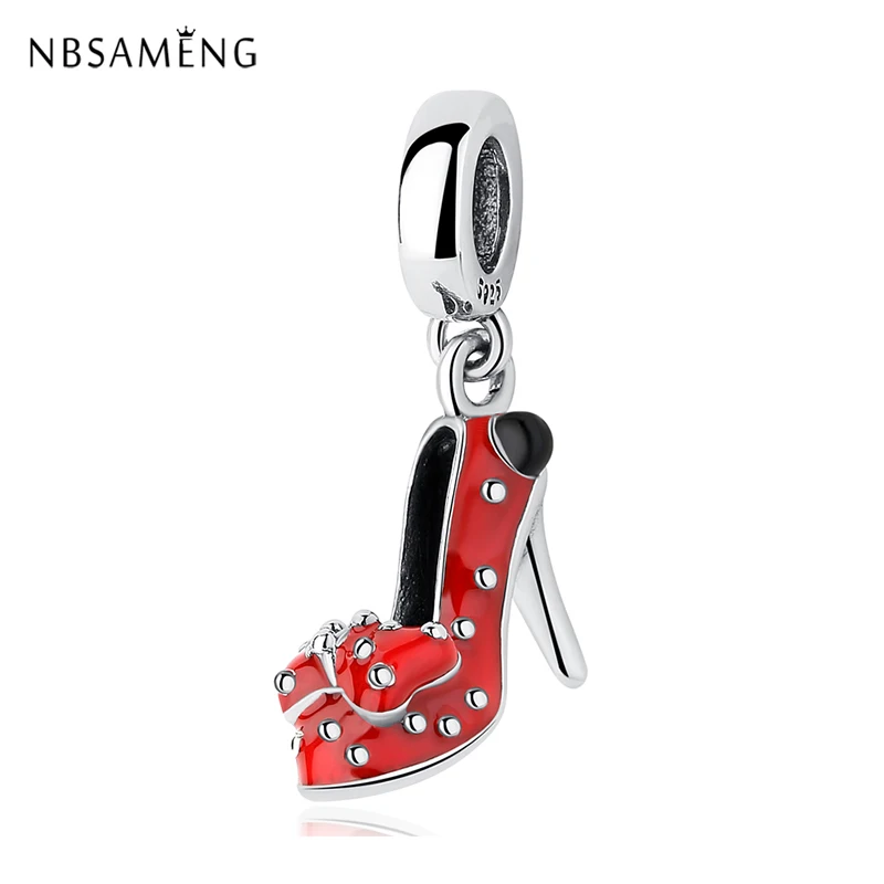 

New Authentic 925 Sterling Silver Charms Beads Red Cartoon High Heel Dangle Fit Pandora Bracelets & Bangles Women DIY Jewelry