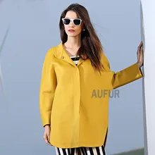 Women Wool Parka Coat Suit Collar Button Bright Solid Colour Fashion Thin Overcoat New Autumn Style Outwear Round Hem AU00548