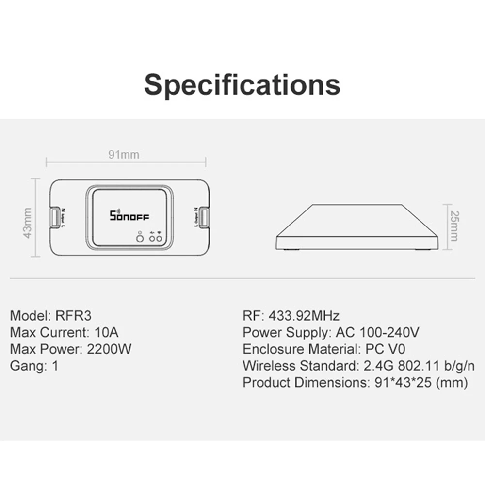 SONOFF RFR3 Интеллектуальный RF контроль RM 433 МГц переключатель wifi 100-240 В DIY Ewelink приложение Автоматизация работает с голосовым управлением дома