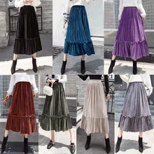 Однотонная юбка-пачка, новинка, Saia, женские юбки с оборкой, Осень-зима, Корейская версия, темперамент, элегантная Вельветовая с завышенной талией, юбка