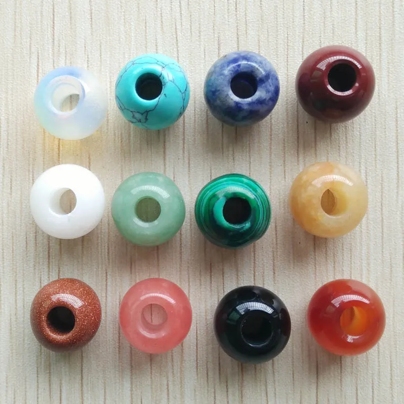 

Wholesale 12pcs/lot Fashion good quality natural stone mixed round shape big hole beads 16mm For diy necklaces Bracelets free