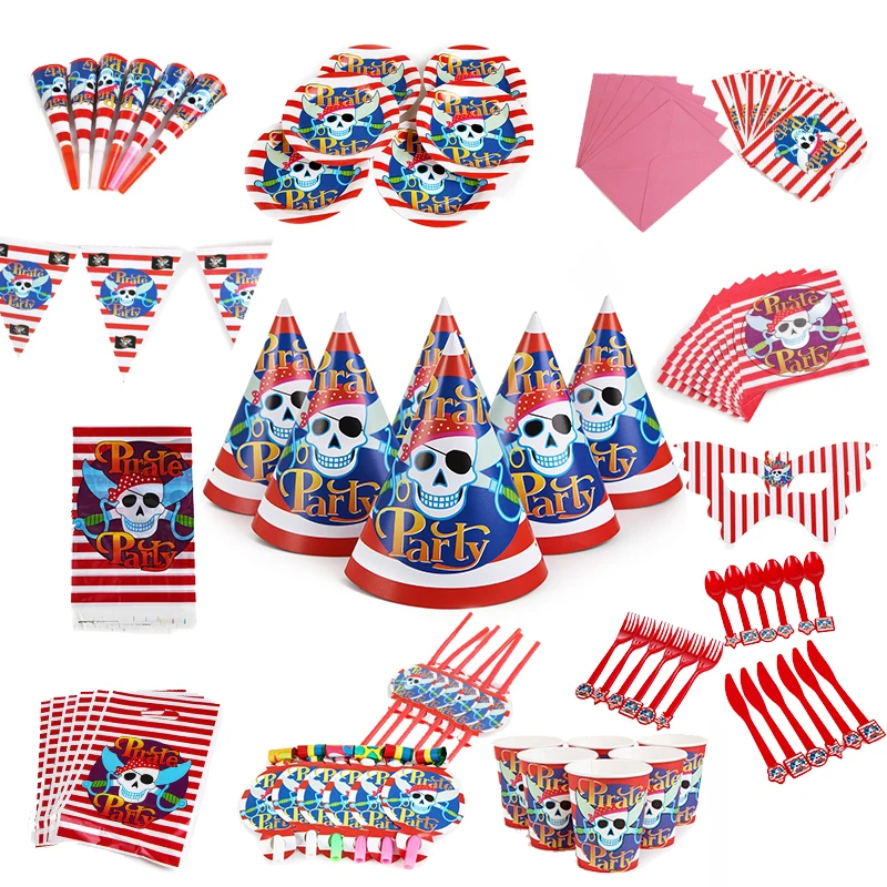 

84PCS Wholesale Pirates Theme Napkin Tablecloth Fork Party decoration Baby Happy Birthday wedding event party supplies for kids