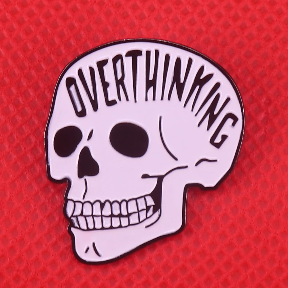 

Overthinking enamel pin anxiety ghost brooch skull pins cute worry OCD badge horror Halloween gift shirts jacket accessories