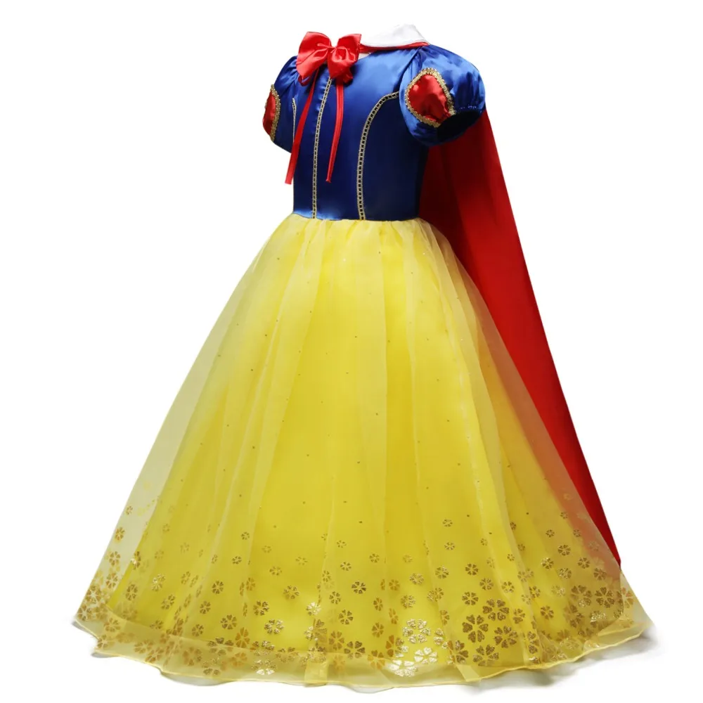 MUABABY платье Белоснежки для девочек длинные вечерние платья с пышными рукавами и бантом с накидкой, детские модные костюмы на Хэллоуин