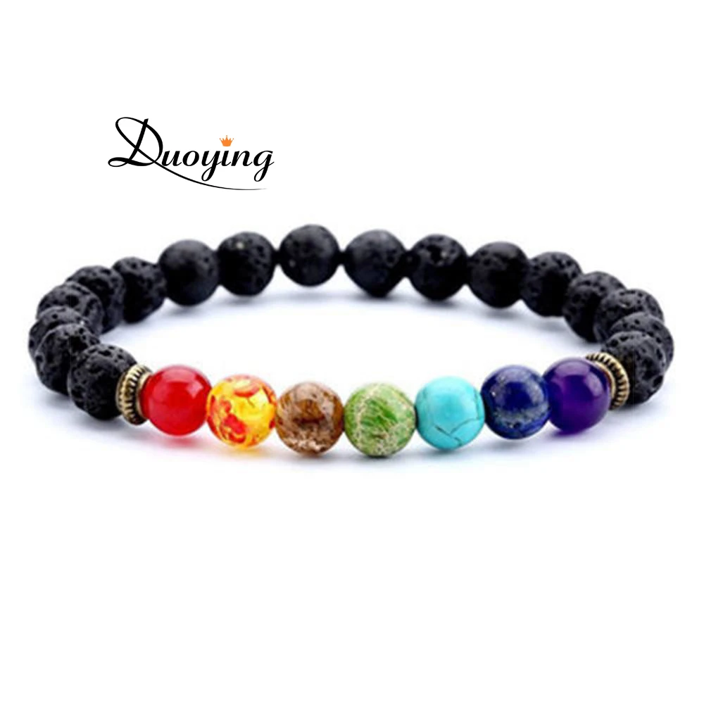 

3UMeter new 7 chakra bracelet men's black lava healing balance beads aura Buddha prayer natural stone yoga bracelet women