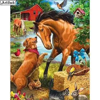 

5D Diamond Painting Cross Stitching Horse Dog Full Square 3d Sticking Diamond Embroidered Home Decor Diamond Mosaic Animal Art