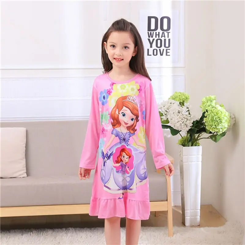 

Hot Sale Long Sleeve Girl's Nightgown Baby Spring autumn Cartoon night dress kids pajamas Knitted cotton children sleepwear af01