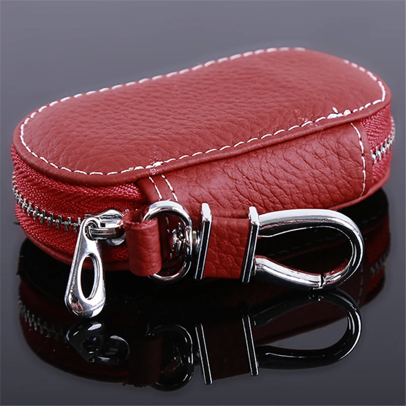 Leather Car Key Wallets Men Key Holder Housekeeper Keys Organizer Women Keychain Covers Zipper Key Case Bag Unisex Pouch Purse