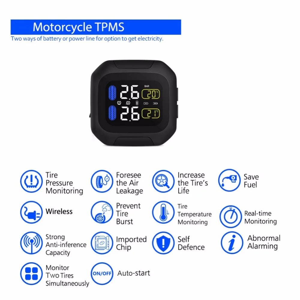 Оригинальная система контроля давления в шинах двигателя, беспроводная система контроля давления в шинах мотоцикла, сигнализация в шинах, 2 внешних датчика, мото инструменты