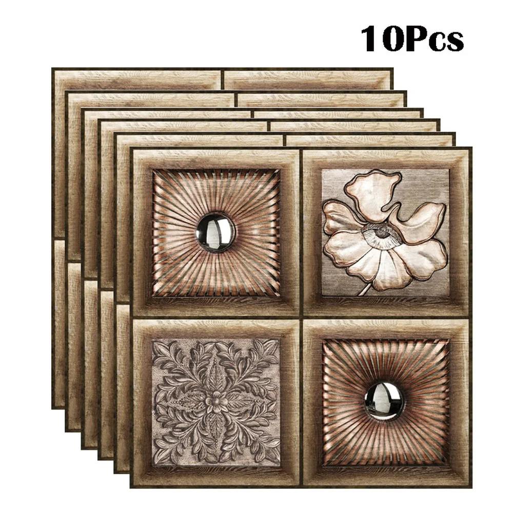 

10Pcs European Classical Pattern 3D Wall Sticker DIY Removable Tile Self-adhesive Waterproof Kitchen Bathroom Home Decoration