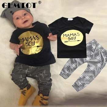 

Infant Clothes Set Boy Baby Clothes Set Short Sleeve T-Shirt Pants Set Of 2 Cotton Letter Ins Style K1