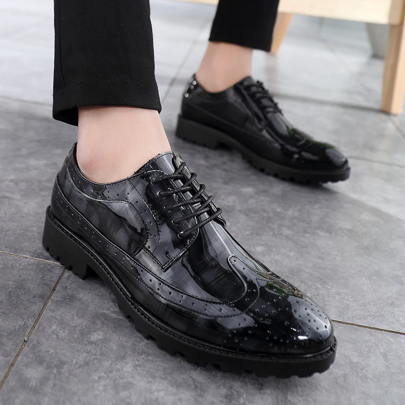 

big size 47 Handmade Men business dress shoes outdoor leather lace up Men oxford shoes Men Flats brogue Formal Shoes L4