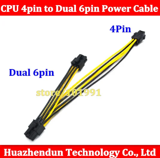

50pcs High Quality CPU 4pin to Dual 6pin PCI-E 6 pin Power Supply extention Cable for Video Card 18AWG Wire
