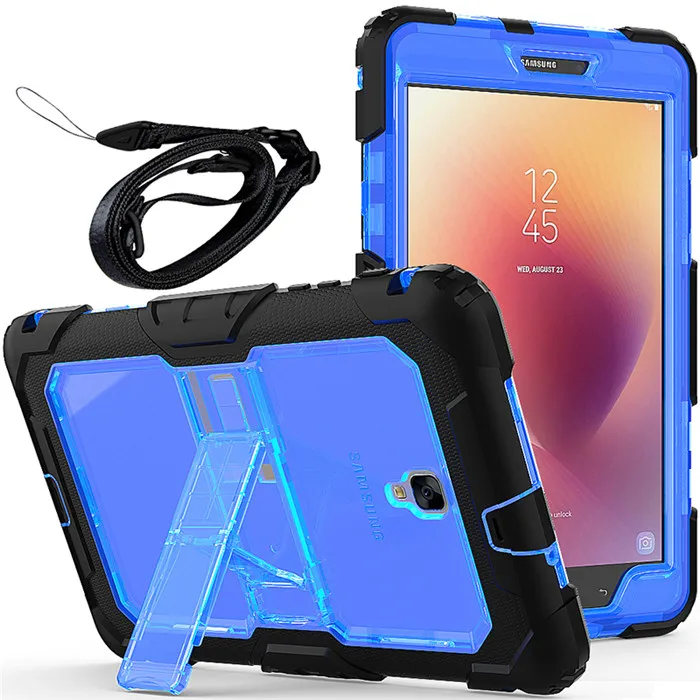 clear blue Силиконовый ударозащитный чехол с ремешком и держателем для Samsung Galaxy Tab A 8,0 T380 T385 Tablet прозрачная задняя крышка+ стилус - Цвет: clear blue