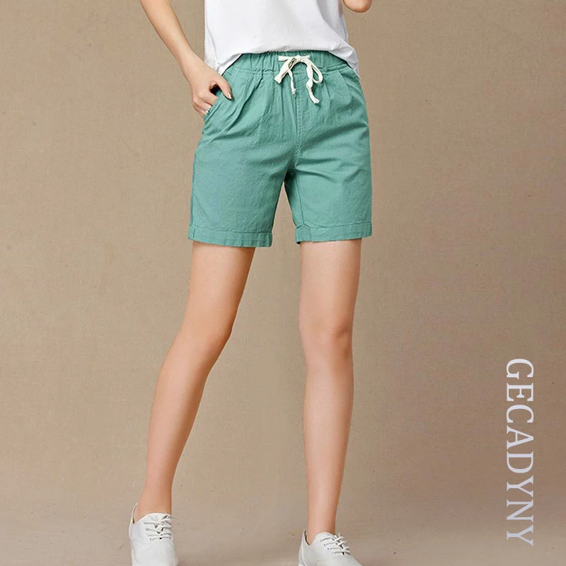 

New 2019 Summer shorts women high waist Fashion Pleated Loose solid cotton linen feminino short for women candy color shortsXXXL