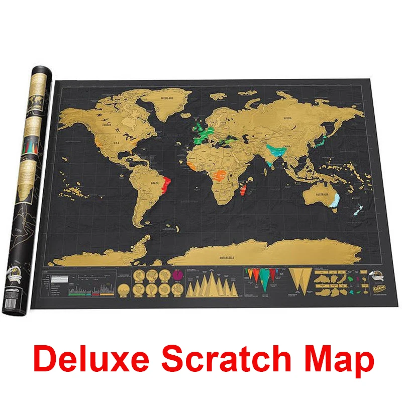 

Dropshipping Deluxe Black Scratch Map World Travel Map Scratch Off Map Room Houme Decoration Wall Sticker With Cylinder Packing