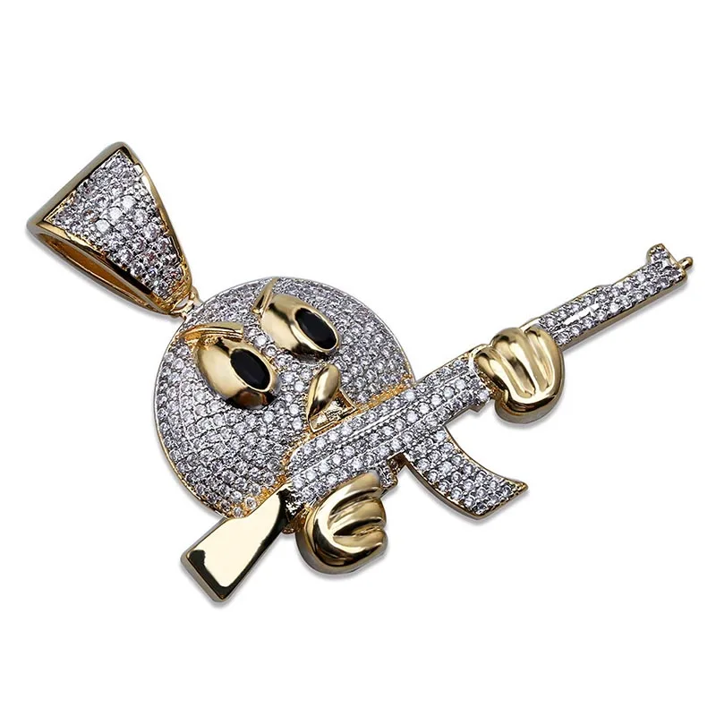 MISSFOX хип хоп блики Экспрессия ручка AK47 пистолет ледяной Кулон 24K позолоченный