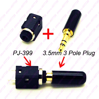 10 шт. мм 3,5 мм Женский аудио стерео джек с переключателем гнездо DIY с винтовой гайкой разъем PJ-399+ Позолоченный Мужской Джек P 3 P/4 P разъем