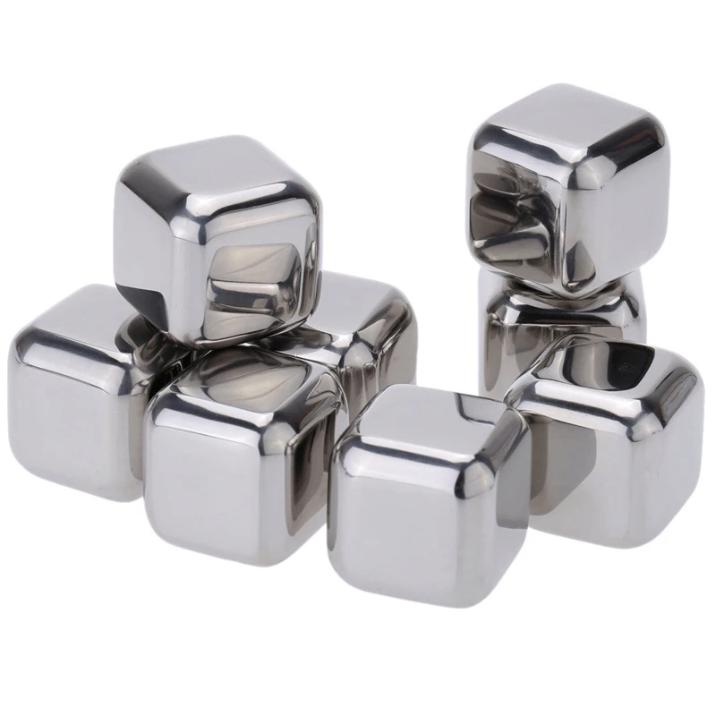 

4/6/8 Pcs Stainless Steel Ice Cubes Reusable Whiskey Stones with Storage Box Food Grade Champagne Cooler Beer Wine Chiller Cubes
