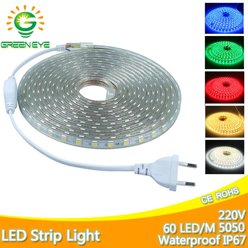 

led strip 1M~25M EVO SMD5050 AC220V IP65 LED Strip Flexible Light 60leds/m Waterproof Led Tape LED Light With Power EU Plug